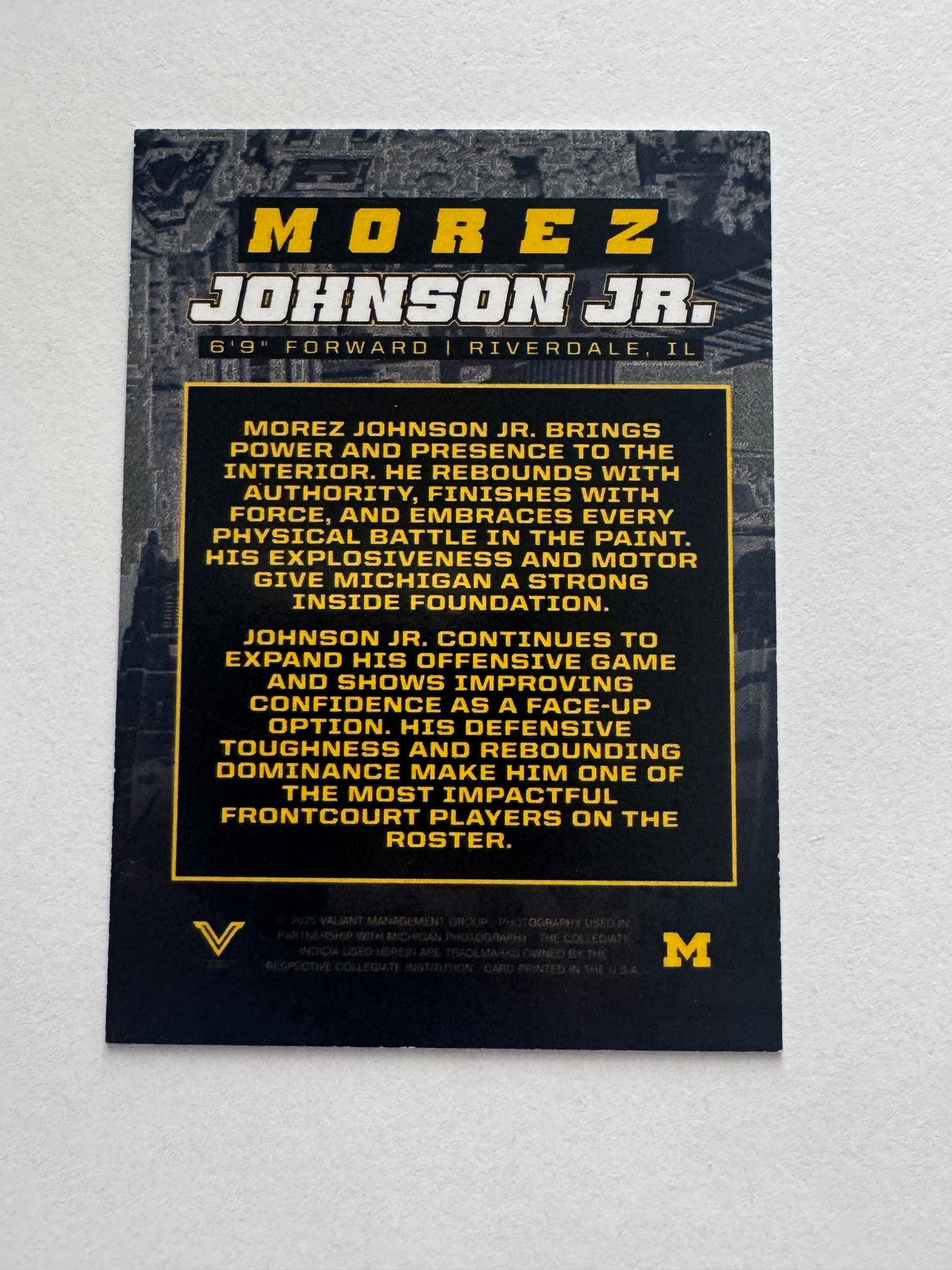 Morez Johnson Jr Campus Edition Valiant Trading Card