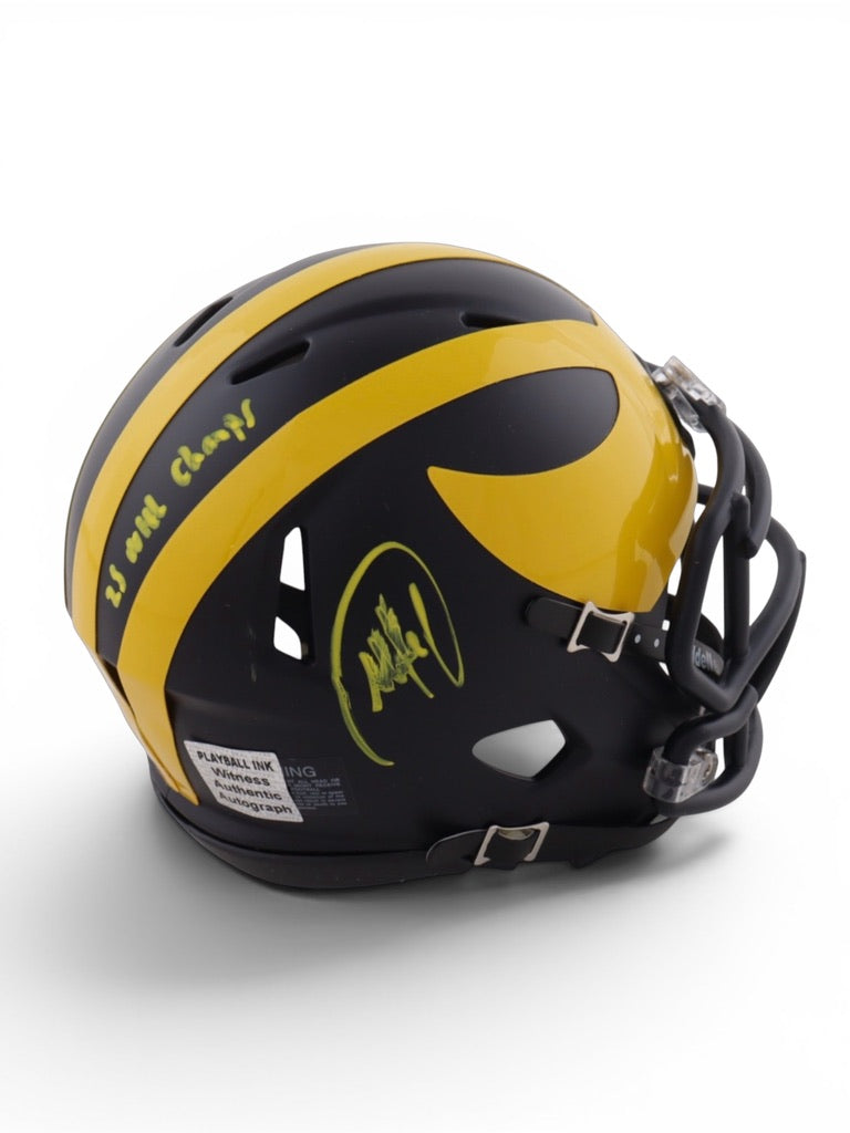 Mike Sainristil Autographed Mini Helmet - inscribed '23 Natl Champs'