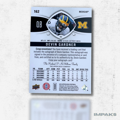 Devin Gardner Autographed Upper Deck Trading Card
