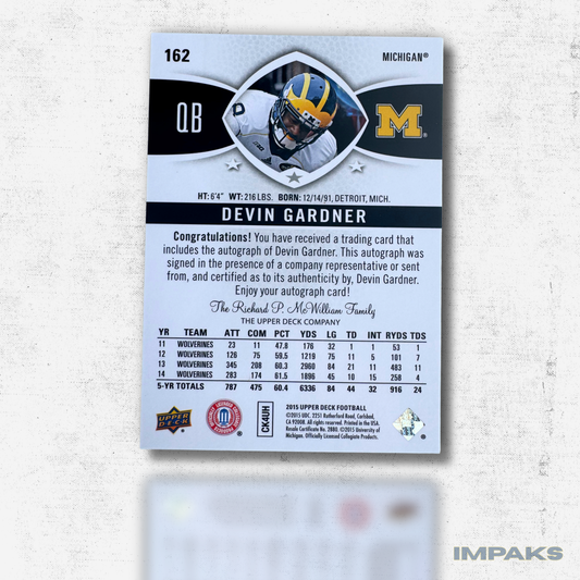 Devin Gardner Autographed Upper Deck Trading Card