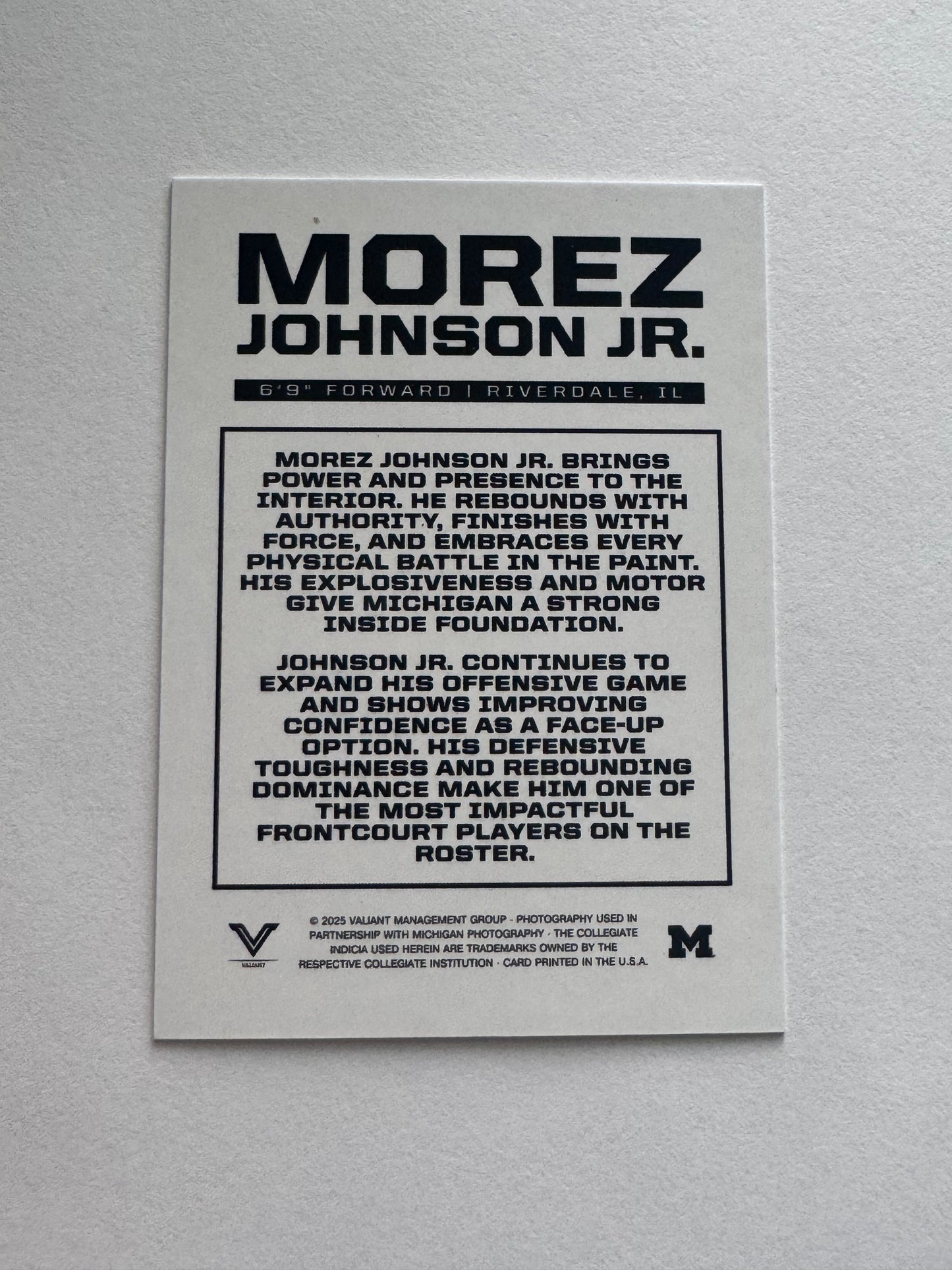Morez Johnson Jr Valiant Trading Card /50