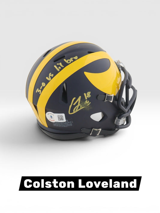 Colston Loveland Autographed & Inscribed Mini Helmet